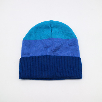 Custom Knit Beanie Hats Blue Color Warm Winter Blank Pattern