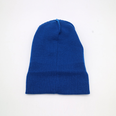 Custom Knit Beanie Hats Blue Color Warm Winter Blank Pattern
