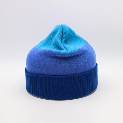 Custom Knit Beanie Hats Blue Color Warm Winter Blank Pattern
