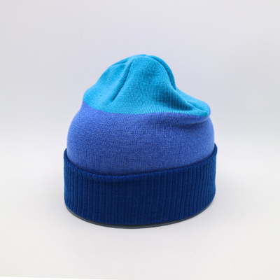 Custom Knit Beanie Hats Blue Color Warm Winter Blank Pattern