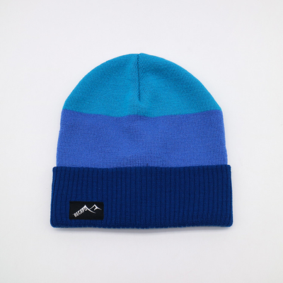 Custom Knit Beanie Hats Blue Color Warm Winter Blank Pattern