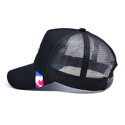 Solid Black Mesh Trucker Hat Custom Curved Brim 5 Panel Trucker Cap