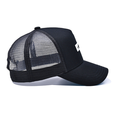 Solid Black Mesh Trucker Hat Custom Curved Brim 5 Panel Trucker Cap