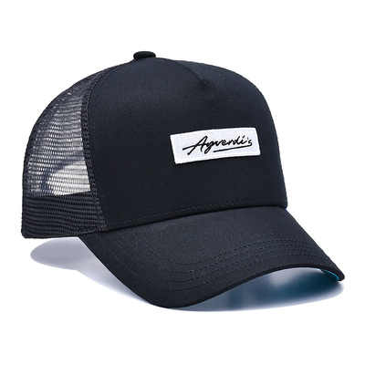 Solid Black Mesh Trucker Hat Custom Curved Brim 5 Panel Trucker Cap