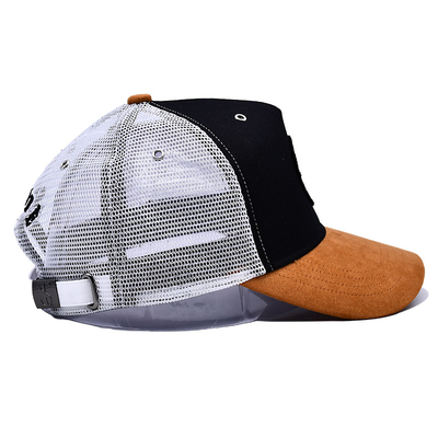 Custom 5 Panel Trucker Cap High Quality Suede Curved Brim Mesh Trucker Hats