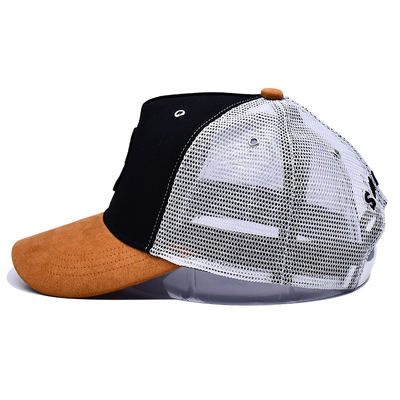 Custom 5 Panel Trucker Cap High Quality Suede Curved Brim Mesh Trucker Hats