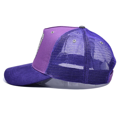 Customization 5 Panel Trucker Cap Visor Curved Eyelets Purple Mesh Hat Color Logo Customize