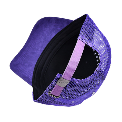 Customization 5 Panel Trucker Cap Visor Curved Eyelets Purple Mesh Hat Color Logo Customize