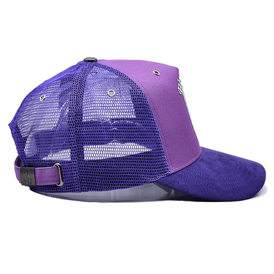 Customization 5 Panel Trucker Cap Visor Curved Eyelets Purple Mesh Hat Color Logo Customize