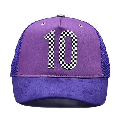 Customization 5 Panel Trucker Cap Visor Curved Eyelets Purple Mesh Hat Color Logo Customize