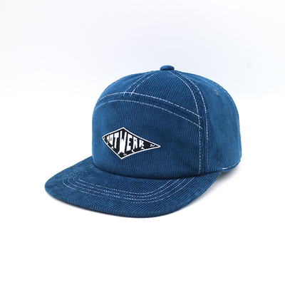 BSCI Custom Men High Quality 7 Panel Corduroy Flat Brim Embroidery Patch Logo Sport  Baseball Snapback Cap