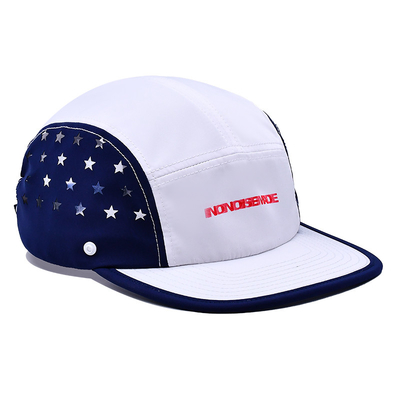 Customized Eyelets 5 Panel Camp Hat Flat Brim Waterproof Nylon Camper Cap