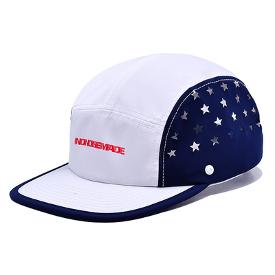 Customized Eyelets 5 Panel Camp Hat Flat Brim Waterproof Nylon Camper Cap