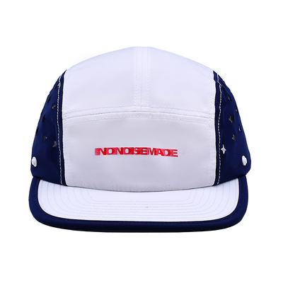 Customized Eyelets 5 Panel Camp Hat Flat Brim Waterproof Nylon Camper Cap