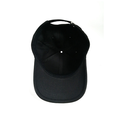 6 Panel Black Cotton Baseball Cap Adjustable Baseball Hat With Embroidery Logo