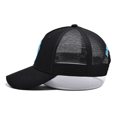 3D Embroidery Distressed Cotton Twill Trucker Hat Black Mesh Trucker Cap Pre curved Visor