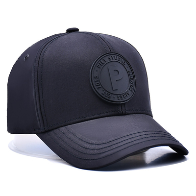 Curve Peak Five Panel Baseball Cap With Structured Rubber Patch Metal Eyelets Matching With Fabric