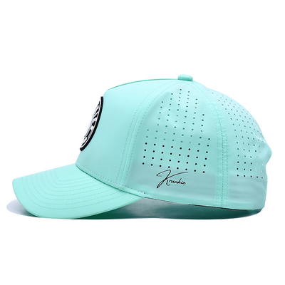 Curve Peak 5 Panel Sport Cap With Rubber Patch Logo Laser Holes On Back