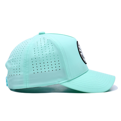 Curve Peak 5 Panel Sport Cap With Rubber Patch Logo Laser Holes On Back