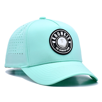 Curve Peak 5 Panel Sport Cap With Rubber Patch Logo Laser Holes On Back