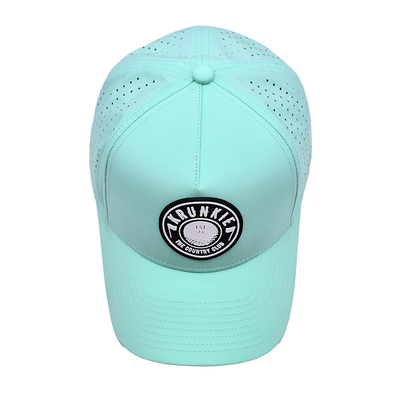 Curve Peak 5 Panel Sport Cap With Rubber Patch Logo Laser Holes On Back