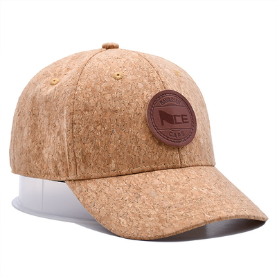 Curved Six-Panel Wood Grain Leather Baseball Cap With Adjustable Strap