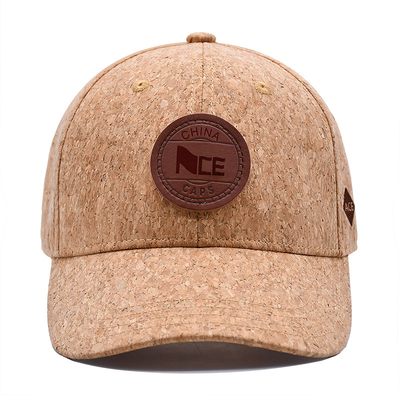 Curved Six-Panel Wood Grain Leather Baseball Cap With Adjustable Strap