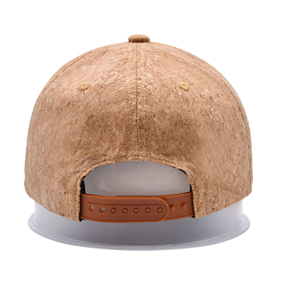 Curved Six-Panel Wood Grain Leather Baseball Cap With Adjustable Strap