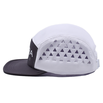 Contrast Stitching 5 Panel Camper Hat With Customized Eyelets And Flat Brim Visor