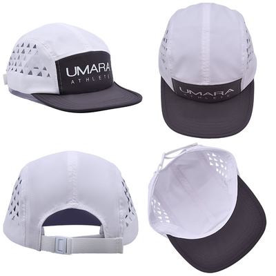 Contrast Stitching 5 Panel Camper Hat With Customized Eyelets And Flat Brim Visor