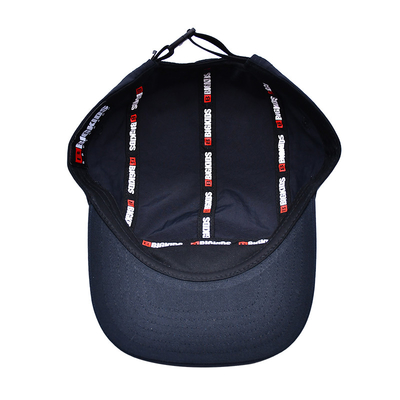 Flat Brim 5 Panel Camper Hat Featuring Sports Mesh Sweatband And Woven Band Closure