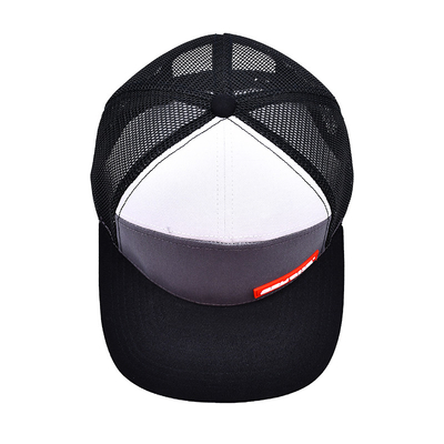 7 Panel Flat Bill Rubber Patch Logo Polyester Mesh Snapback Cap Mixed Color Structured