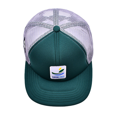 Custom 5 Panel Flat Brim Mesh Trucker Hat, Embroidered Woven Label Logo Foam Trucker Caps