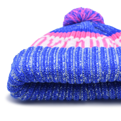 100% Acrylic Pom Knitted Fashion Beanie Hat Custom OEM Jacquard Logo