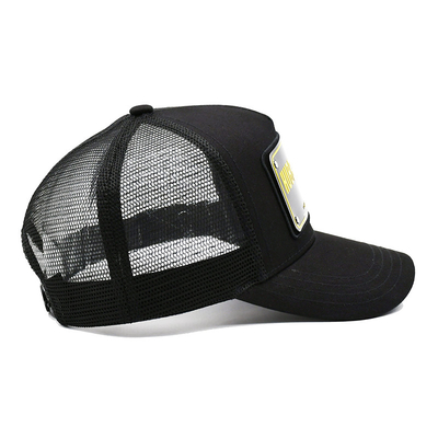 Wholesale 5 Panel Unisex Custom Metal Plate with embroidery Mesh Baseball Cap Gorras Breathable Curved Brim Trucker Hat