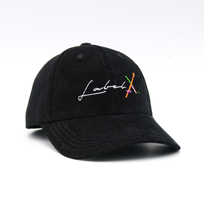 Embroidered Logo And Curved Visor Six-Panel Baseball Cap With Corduroy Fabric