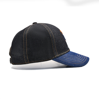 Profile Constructured Embroidered Baseball Cap Custom Color Denim Sweatband