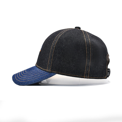 Profile Constructured Embroidered Baseball Cap Custom Color Denim Sweatband