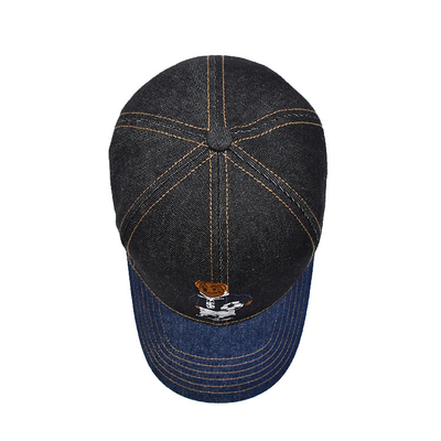 Profile Constructured Embroidered Baseball Cap Custom Color Denim Sweatband
