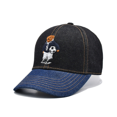 Profile Constructured Embroidered Baseball Cap Custom Color Denim Sweatband
