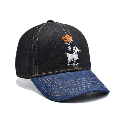 Profile Constructured Embroidered Baseball Cap Custom Color Denim Sweatband