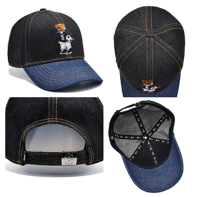Profile Constructured Embroidered Baseball Cap Custom Color Denim Sweatband