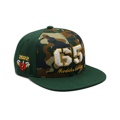 Breathable Plastic Snapback Hats with Structured Flat Brim And Custom Embroidery Logo Camo Color