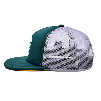 Customized Sponge Comfortable 6 Panel Flat Visor Constructed Trucker Cap With Embroidery Patch