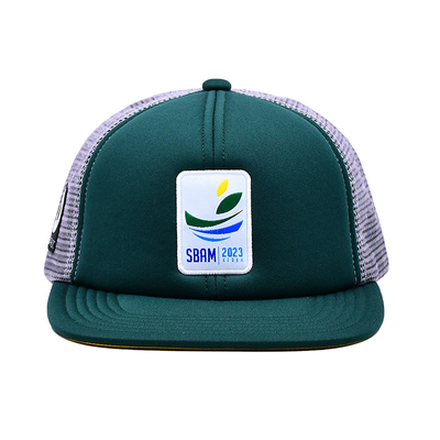 Customized Sponge Comfortable 6 Panel Flat Visor Constructed Trucker Cap With Embroidery Patch