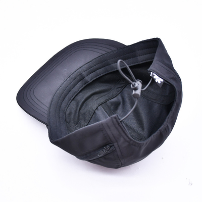 Hight Quality Unstructured 5 Panel Camper Hat Custom Black Printing Nylon Running Cap With Decorative Pockets