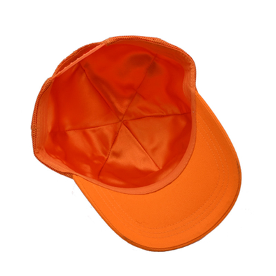 Unisex 5 Panel Trucker Cap Custom 3d Embroidered Curved Brim Satin Lined Orange Mesh Back Hats