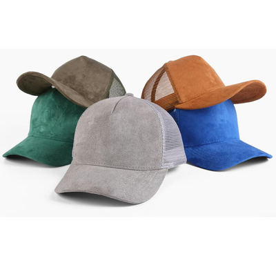 Breathable Plain Suede Mesh Back Baseball Caps Women Trendy 5 Panel Trucker Hat