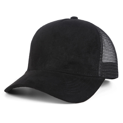 Breathable Plain Suede Mesh Back Baseball Caps Women Trendy 5 Panel Trucker Hat