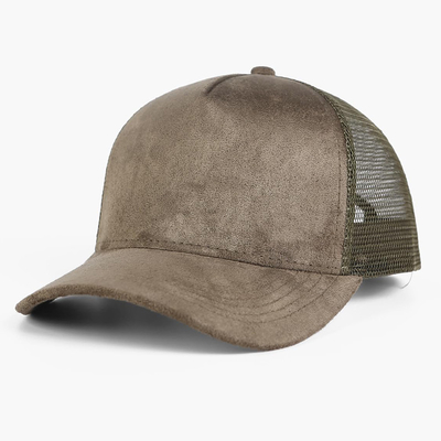 Breathable Plain Suede Mesh Back Baseball Caps Women Trendy 5 Panel Trucker Hat